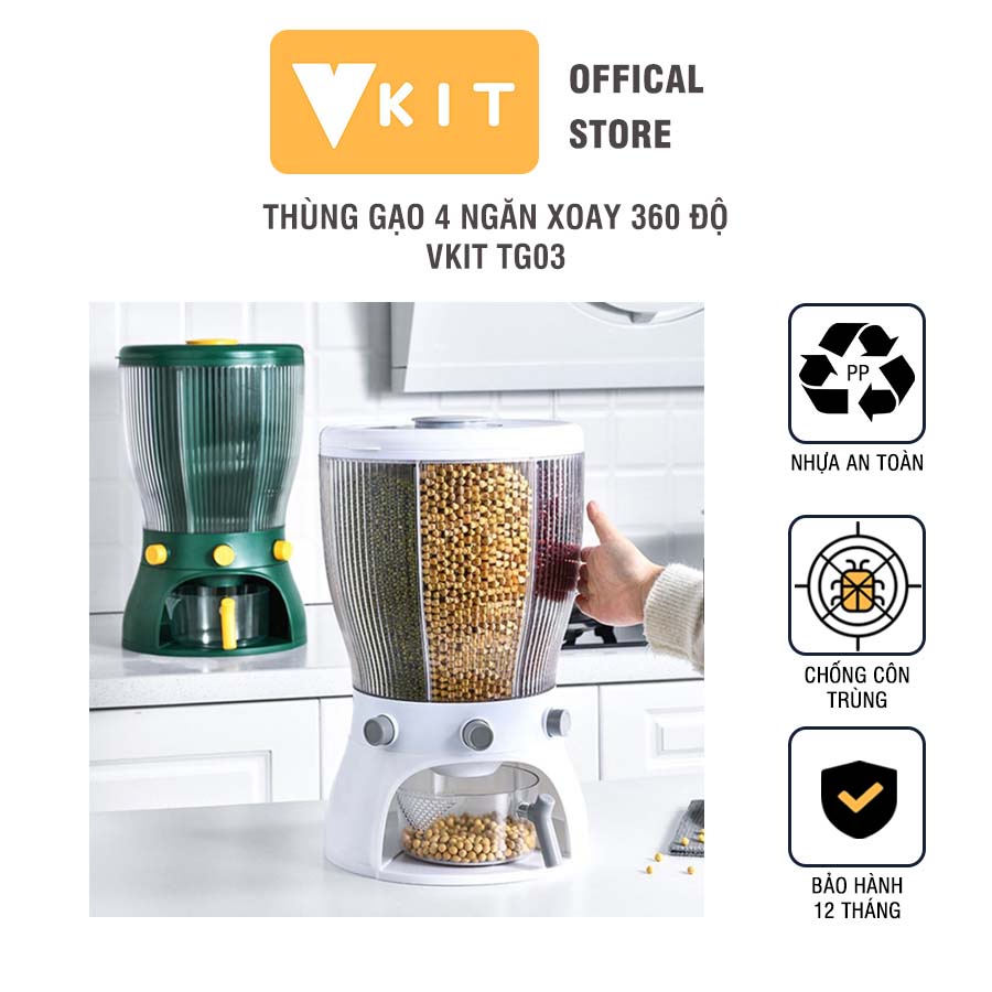 Thùng đựng gạo thông minh 4 ngăn xoay 360 độ VKIT TG03