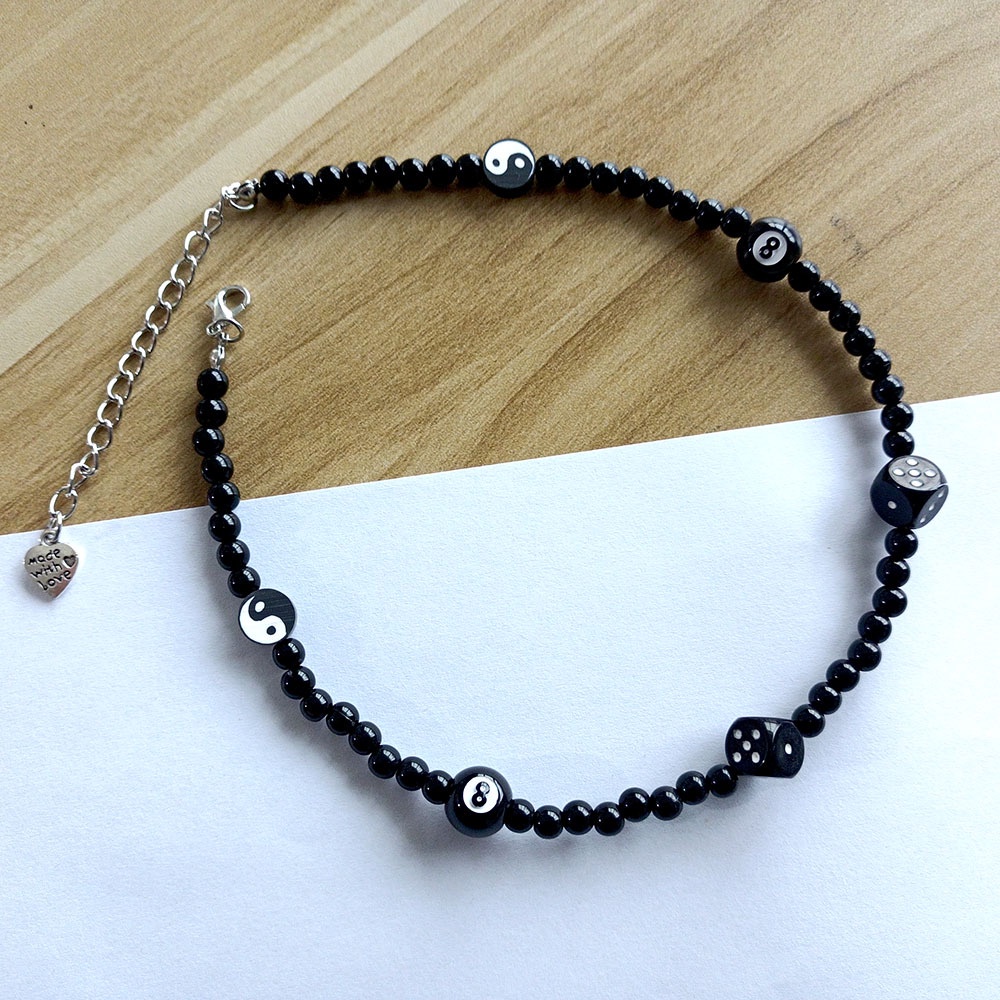 Dây chuyền vòng cổ dạng hạt bi đen phong cách trendy 2022 mama king