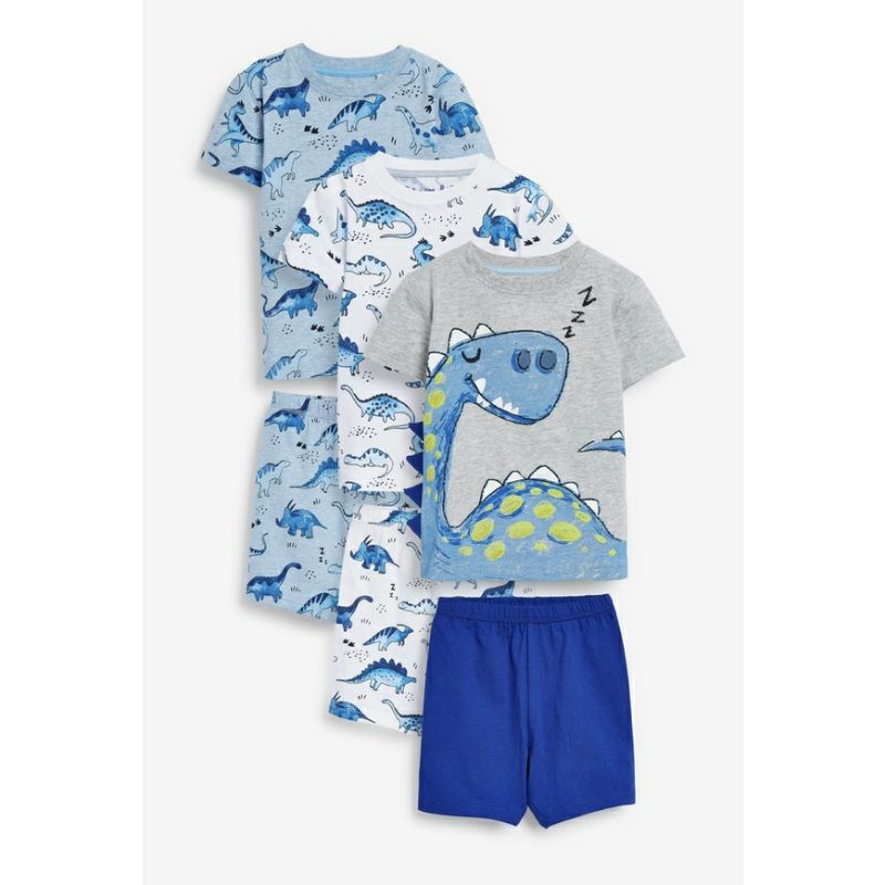Bộ thun cộc tay hè khủng long bé trai (7-22kg), Set 3 bộ mặc nhà cotton cổ tròn họa tiết ngộ nghĩnh chất mềm mát