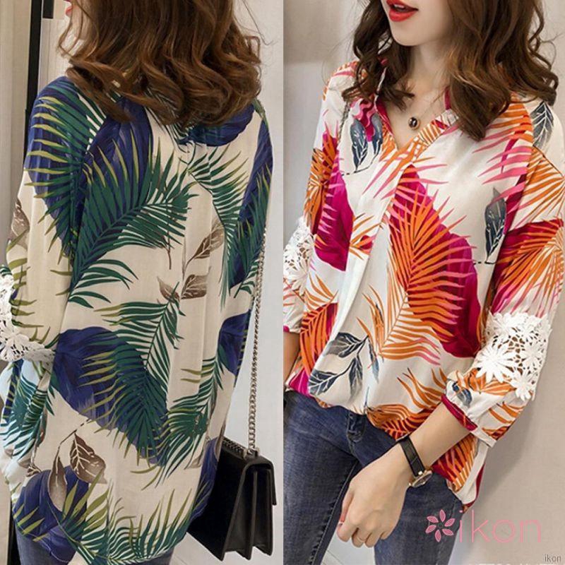 Áo kiểu phối ren in họa tiết thời trang dành cho nữ