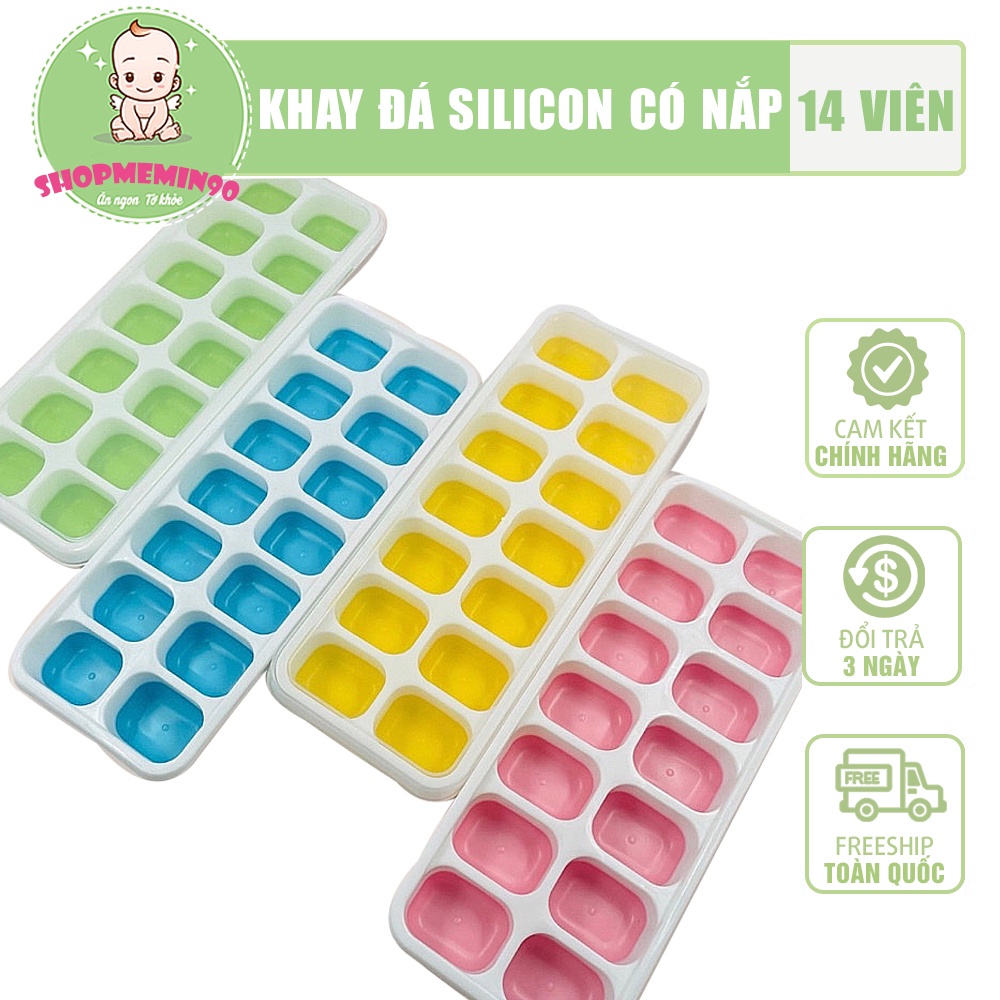 Khay Đá Silicon Có Nắp Đậy 14 Viên, Khay Đựng Đá Tủ Lạnh, Làm Đá Thạch Kem Bảo Quản Chống Mùi Tuyệt Đối