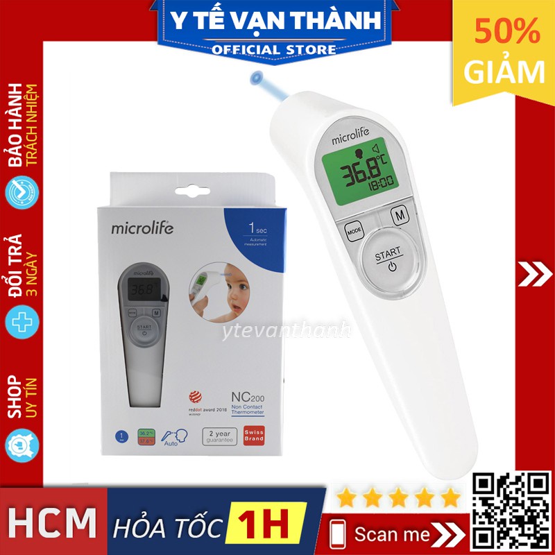 ✅ [CHÍNH HÃNG 100%] Nhiệt Kế Hồng Ngoại Đo Trán- Microlife NC200, An Toàn Cho Bé -VT0116 | Y Tế Vạn Thành