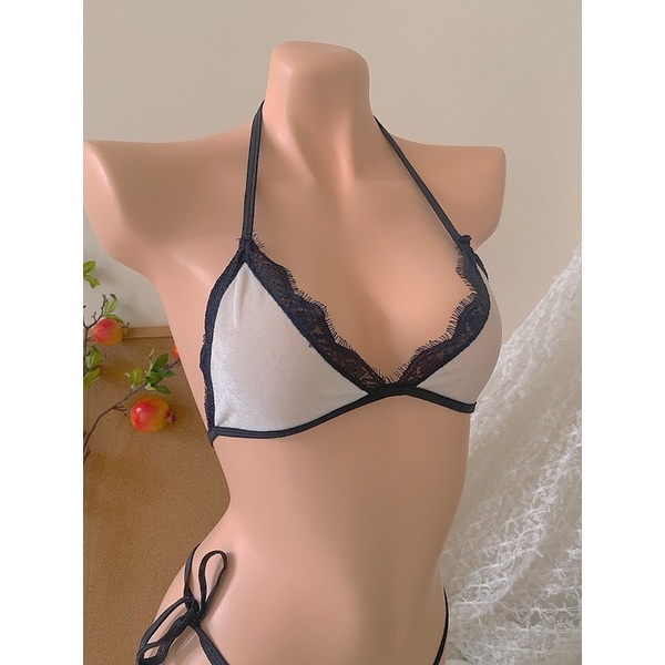 Sẵn hàng - Che tên sản phẩm - Bk036  - Bộ đồ lót lọt khe nhung phối ren quyến rũ cho nữ - Camluu99