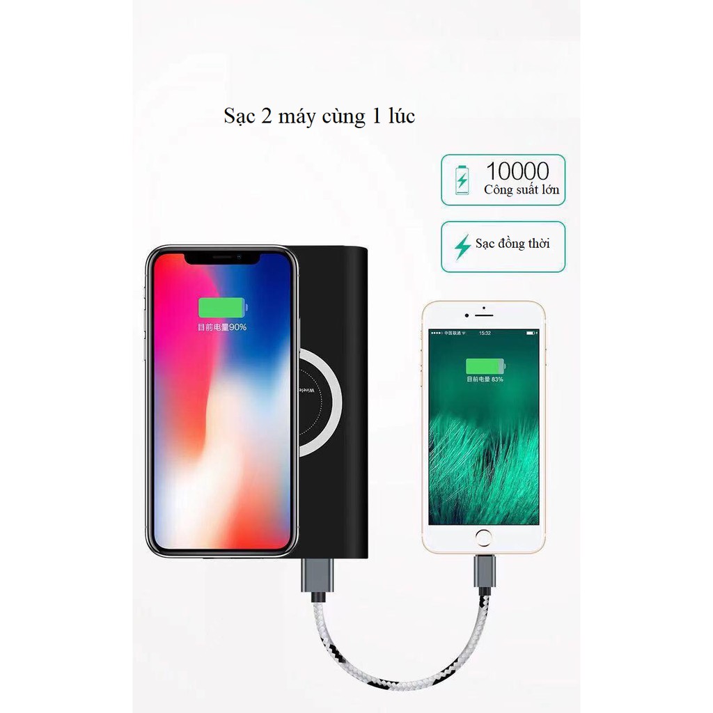 Sạc dự phòng hỗ trợ không dây, Dung lượng lớn 10000mAh kết hợp 1 cổng usb, tích hợp sạc nhanh - H Case