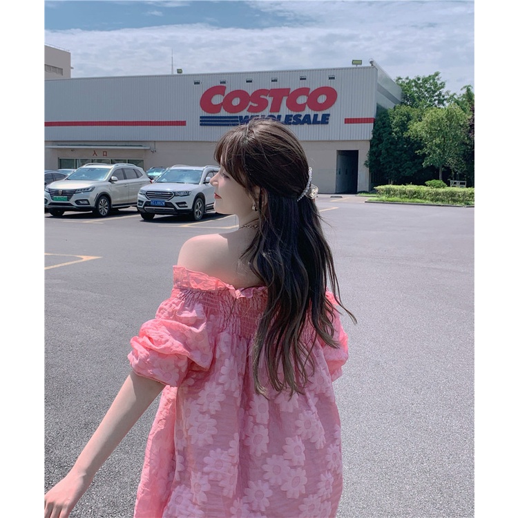 Đầm Trễ Vai Màu Hồng Phong Cách Hàn Quốc Thời Trang Mùa Hè Cho Nữ