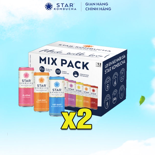 Combo 2 Thùng 12 lon trà STAR KOMBUCHA - Trà lên men vi sinh chứa probiotics giúp bảo vệ sức khoẻ