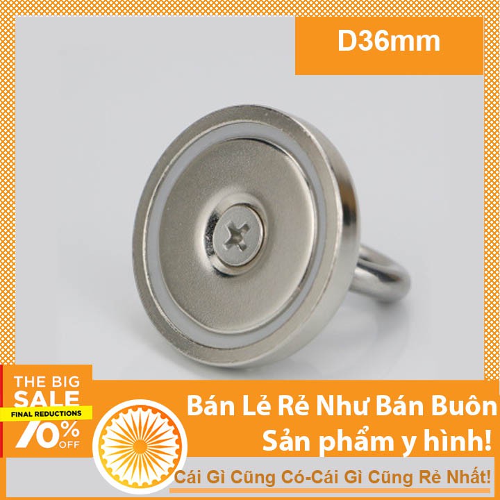 Nam châm cứu hộ D36mm nâng 20Kg, treo đồ, móc treo nam châm