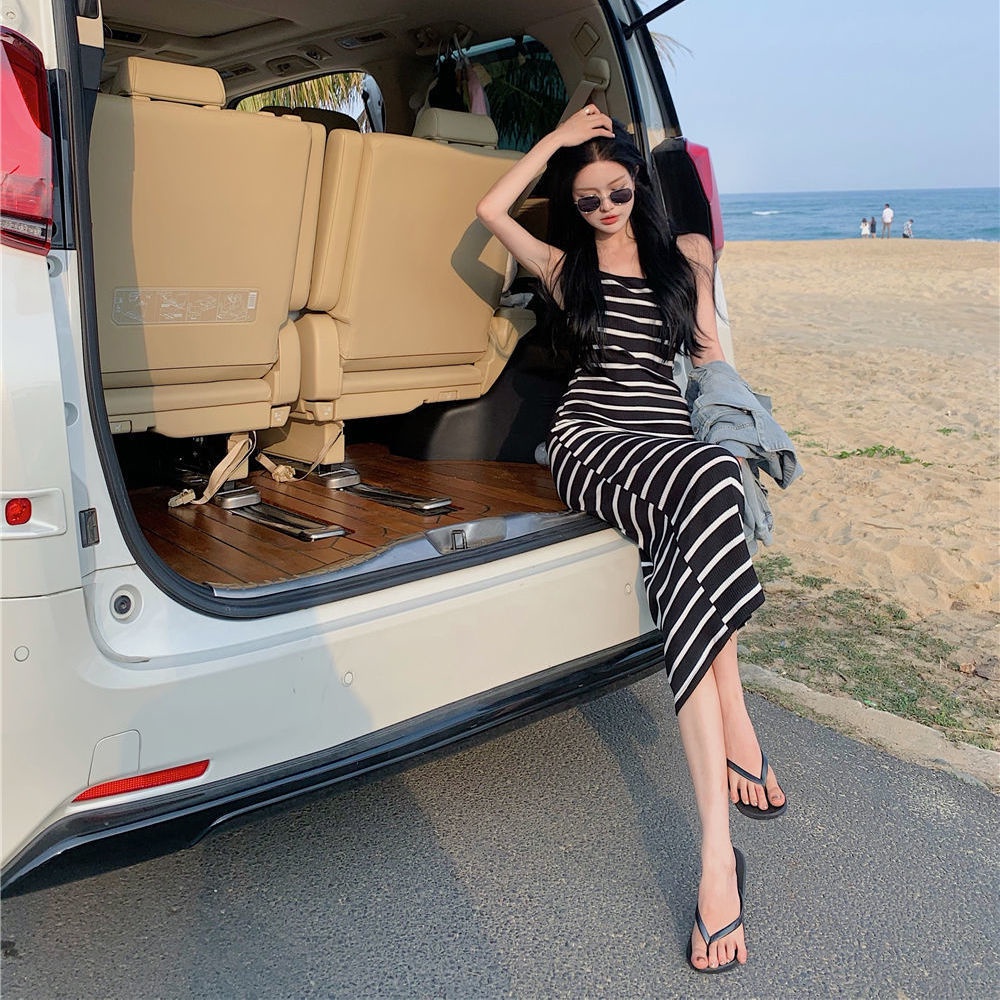 Đầm Lửng Hai Dây Họa Tiết Kẻ Sọc Thời Trang Mùa Hè 2022 z Dành Cho Bạn Nữ