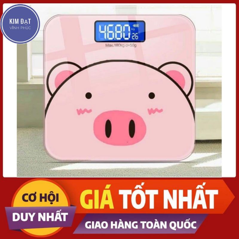 Cân điện tử sức khỏe lợn màu hồng , đo nhiệt độ và cân nặng chính xác ( tặng kèm pin )