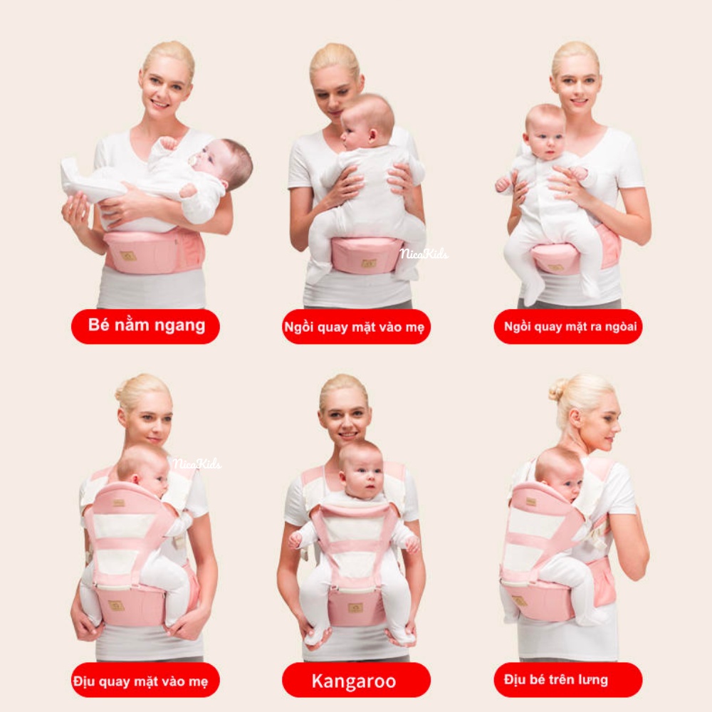 Địu ngồi cho bé vải lưới thông thoáng khí - Chính hãng Kiluta D02