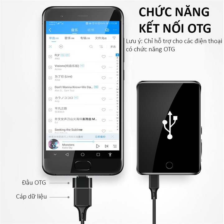 [HÀNG CHÍNH HÃNG] MÁY NGHE NHẠC XEM PHIM KHÔNG DÂY MÀN HÌNH CẢM ỨNG BLUETOOTH RUIZU M7 BỘ NHỚ TRONG 8GB