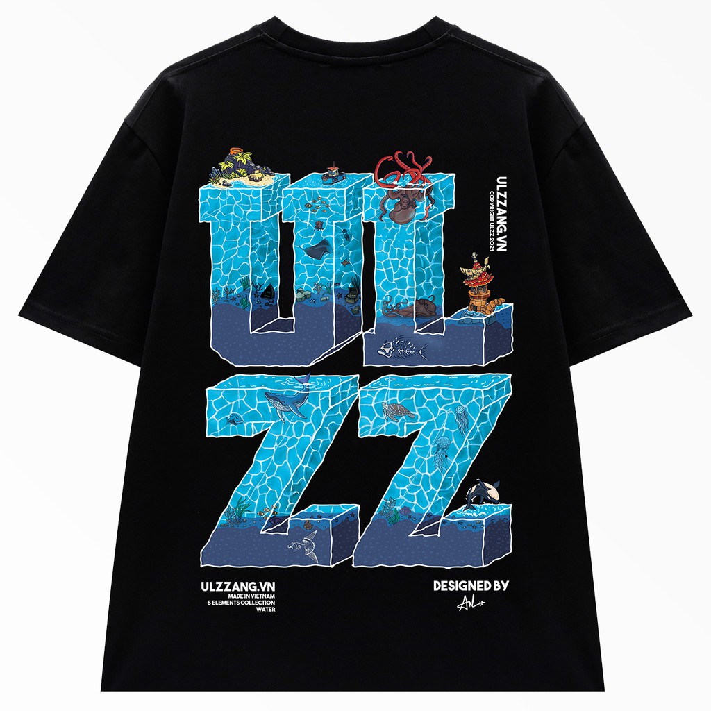 Áo thun unisex local brand ULZZ ulzzang five elements water dáng tay lỡ form rộng U-3