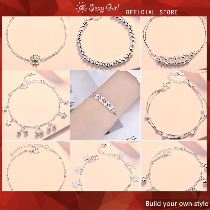 Vòng Tay Mạ Bạc 925 Mặt Hình Hoa Hồng Và Trái Tim Gợi Cảm Cho Nữ
