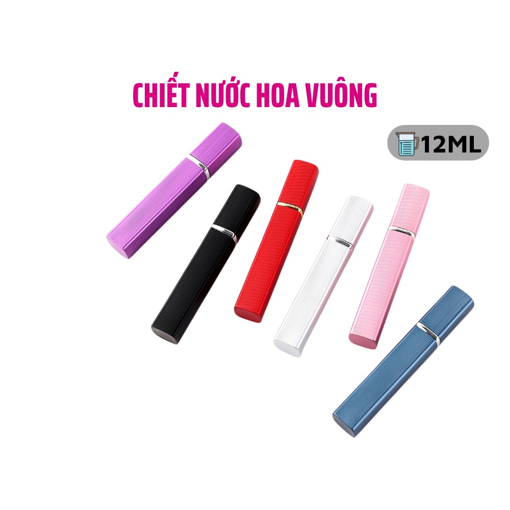 Chai Chiết Nước Hoa Vuông 12ml Loại Lọ Chai To Nhôm Nhám Nhiều Màu VECOM