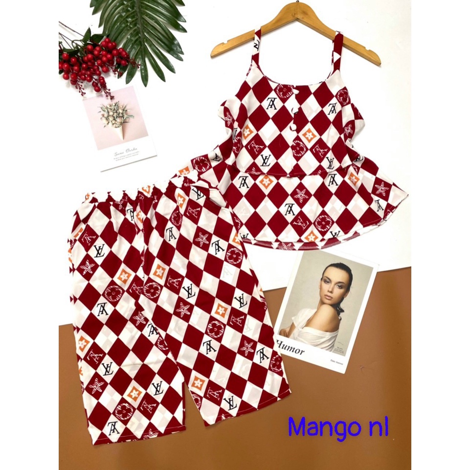 Đồ bộ quần lững áo 2 dây vải lụa mango mặc nhà thời trang