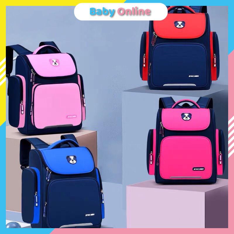Balo đi học cho bé trai bé gái tiểu học balo chống gù chống thấm nước vải dù hình gấu