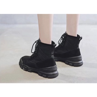[NEW] Giày bốt da lộn ulzzang cổ cao màu đen size 37
