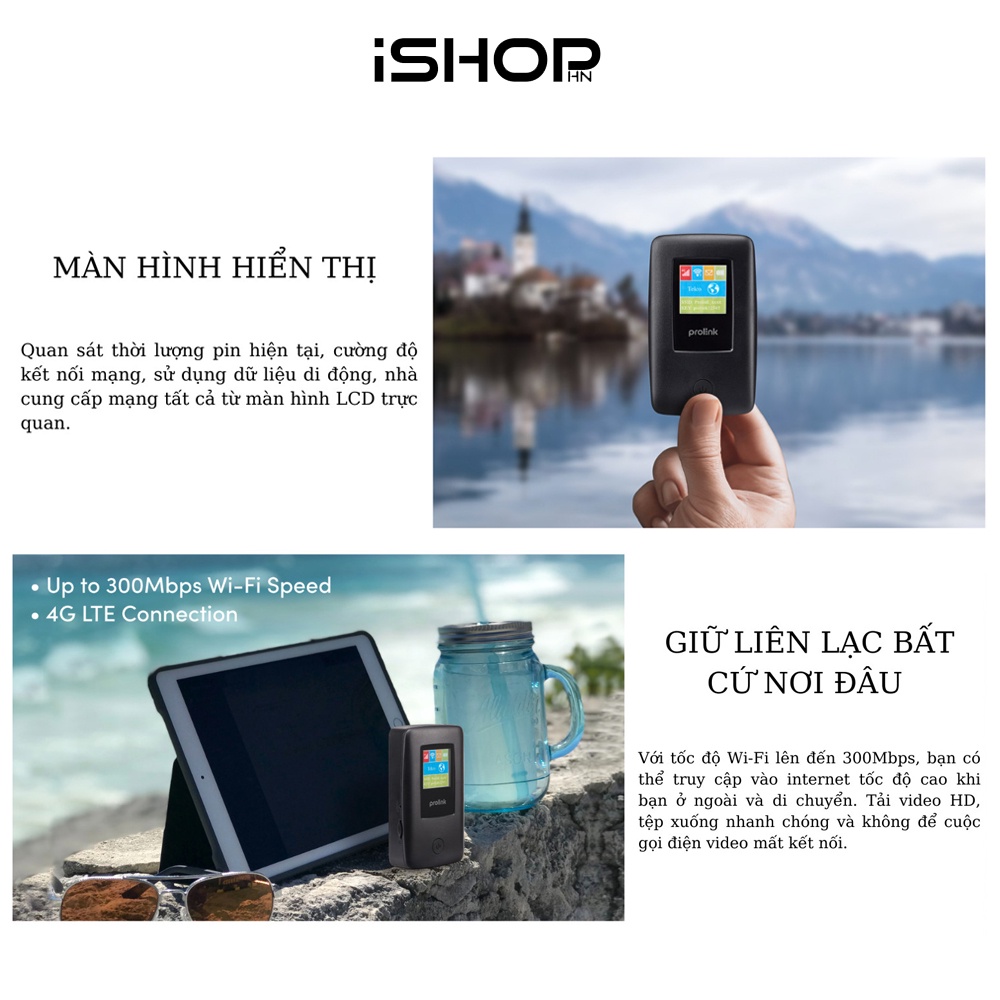 Bộ phát Wifi di động Prolink DL7203E, SIM 4G LTE 150Mbps, pin 5200mAH, màn hình 1.44", cổng RJ45, USB 2.0, microSD