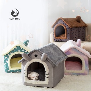 Nhà cho thú cưng cao cấp nhiều màu sắc - Ổ nằm chó mèo hình ngôi nhà có thể gấp gọn và làm sạch dễ dàng