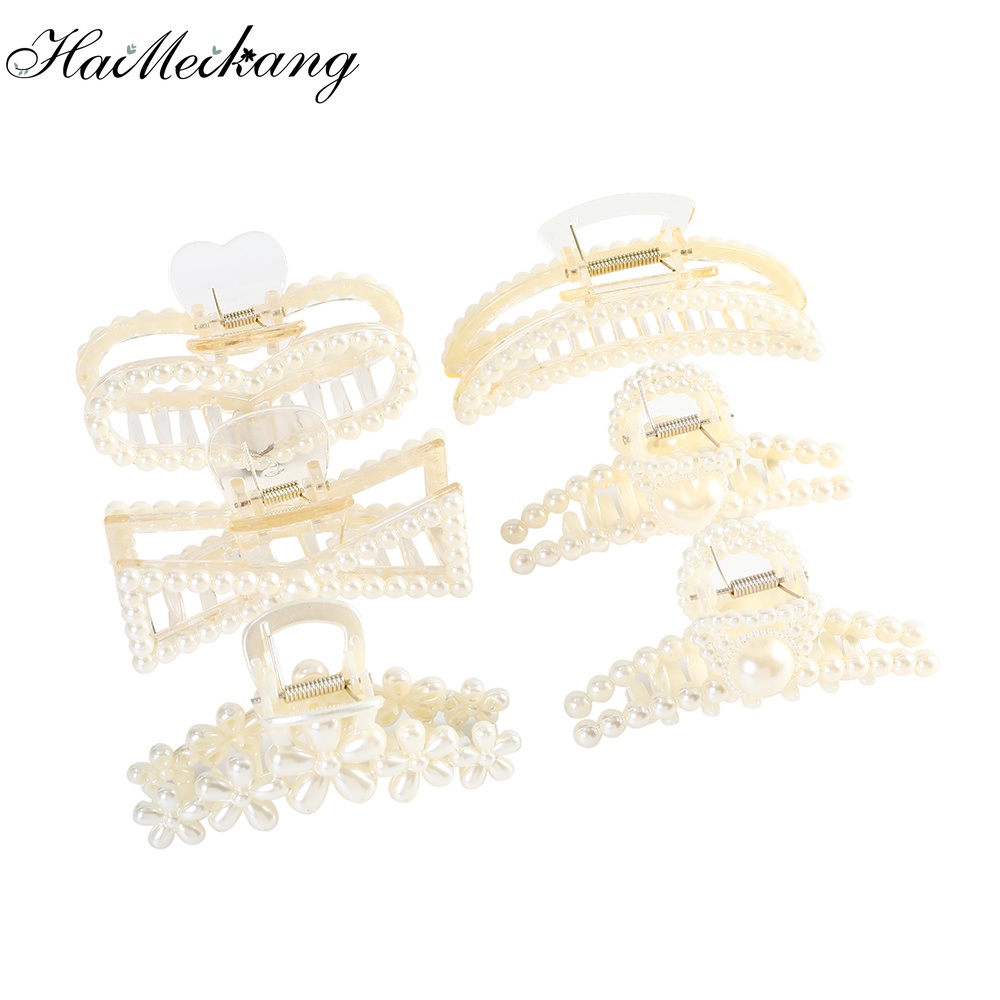 Kẹp tóc Haimeikang kiểu cá mập đính ngọc trai giả phong cách Hàn Quốc thời trang