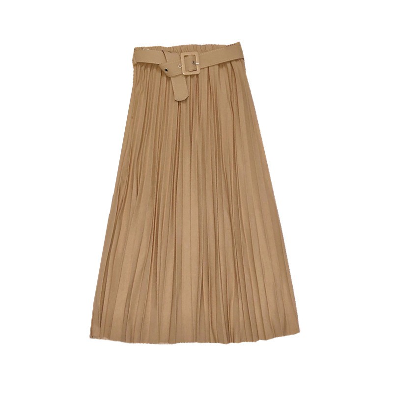 Chân Váy midi Lưng Cao Xếp Ly Màu Hồng plus size Phong Cách Hàn Quốc Thời Trang Cho Nữ