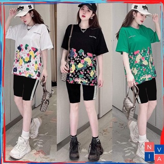 Bộ quần áo nữ mùa hè NIVA Set bộ nữ bigsize mùa hè quần lửng ngố áo thun form rộng thun cotton dễ thương thấm mồ hôi G10