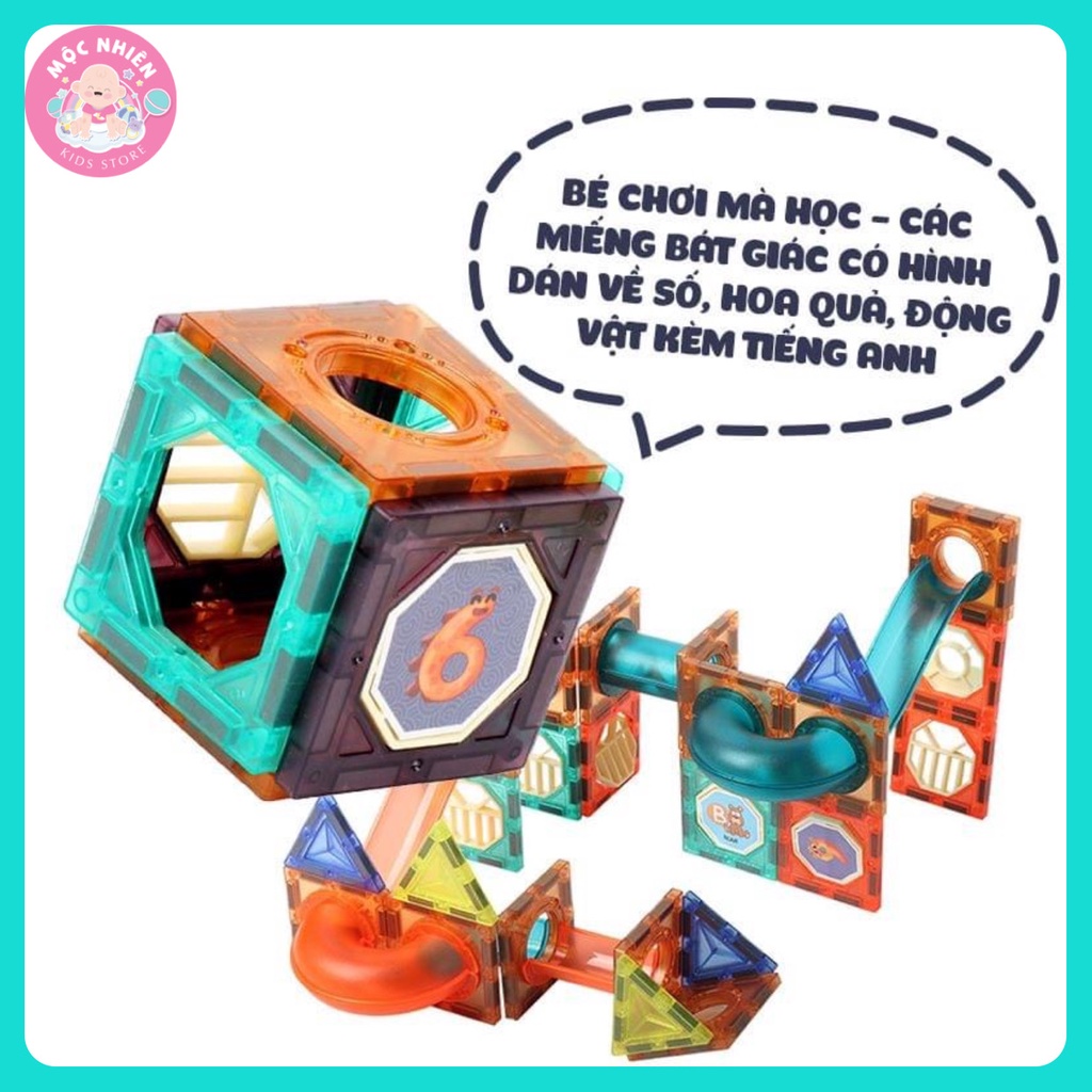 Đồ chơi xếp hình nam châm khối 3D thả bi sáng tạo (75 chi tiết) - Có đèn phát sáng