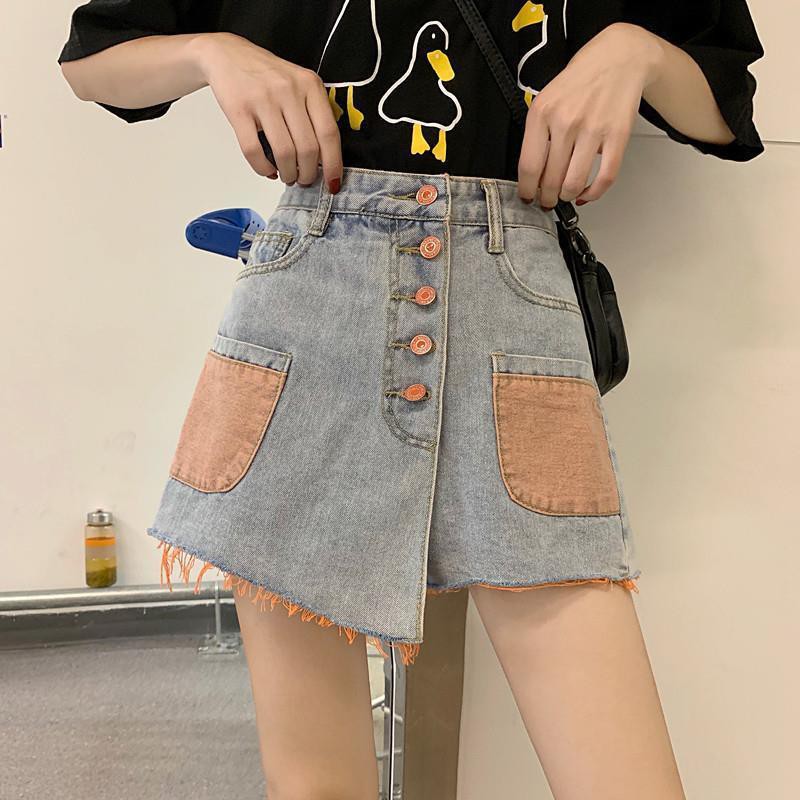 Quần Short Denim Giả Váy Phong Cách Hàn Quốc Dành Cho Nữ