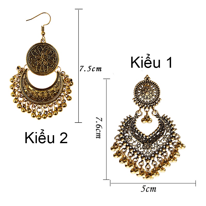 Bông tai đôn hoàng thả dài phong cách boho mông cổ tây tạng cosplay ấn độ cổ phục