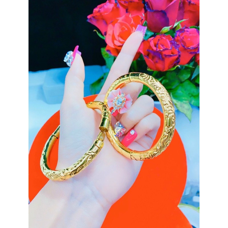 Vòng tay cưới kiểu chạm phụng mạ vàng 24