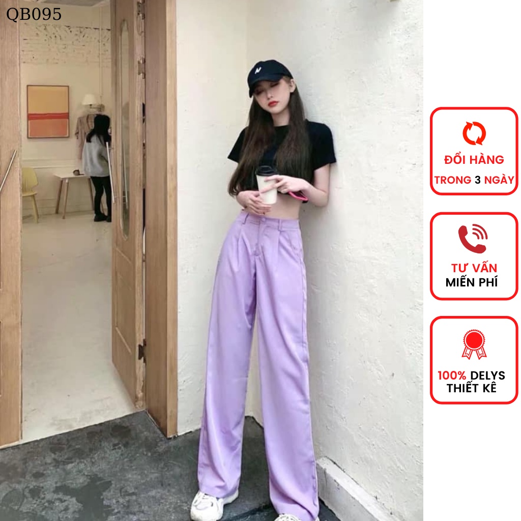 Delys - Quần vải ống xuông rộng (Hồng 1 ly)