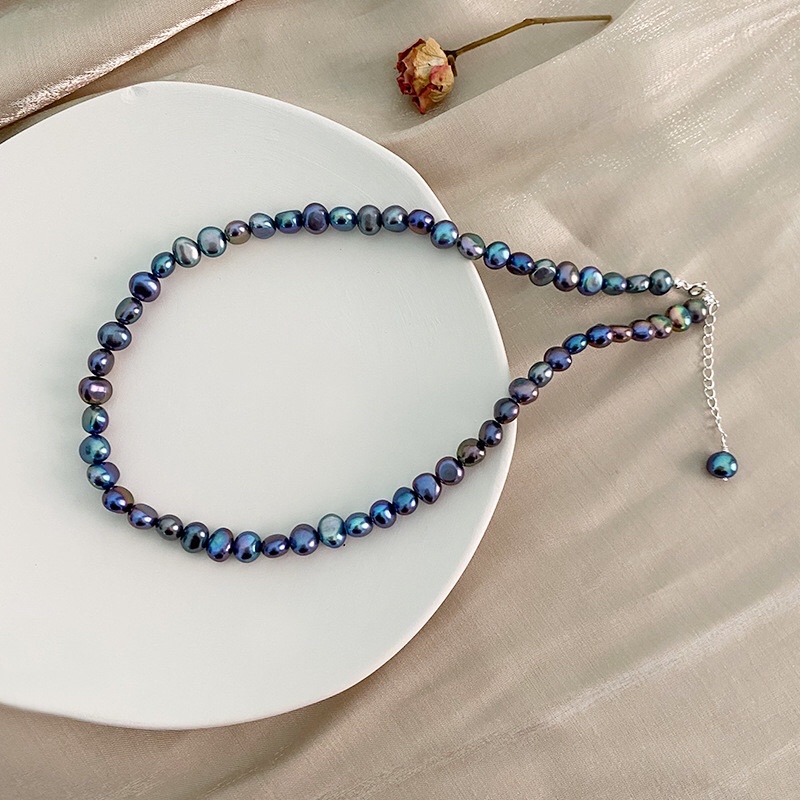 Vòng cổ đen 7ly hạt dẹt khóa bạc