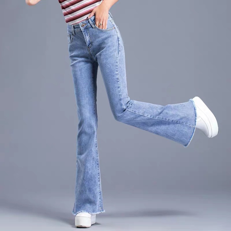 Quần jean nữ ống Bass Loe thời trang lưng siêu cao, vải jean co dãn mạnh 3038 3005
