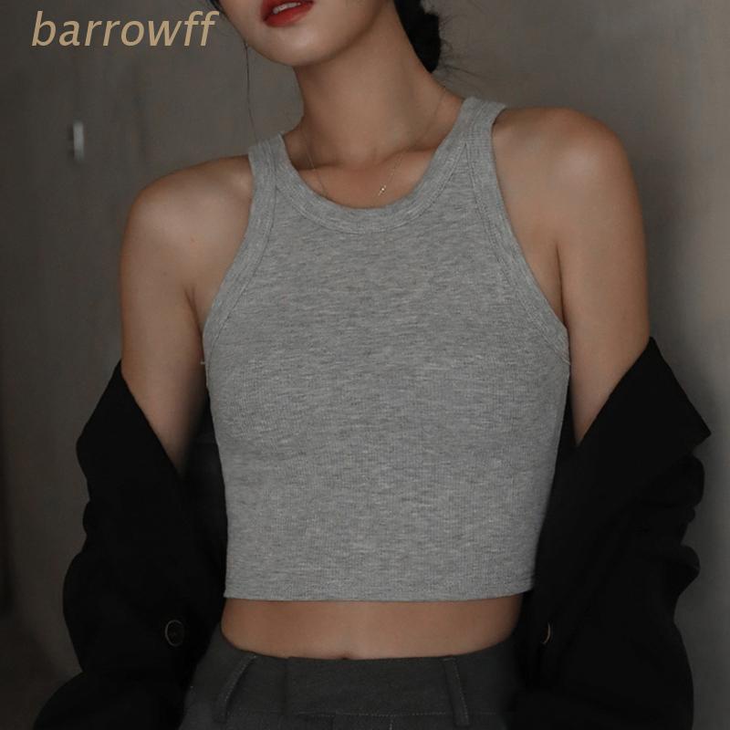 Áo Croptop Dệt Kim Không Tay Màu Trơn Dáng Ôm Gợi Cảm Cho Nữ