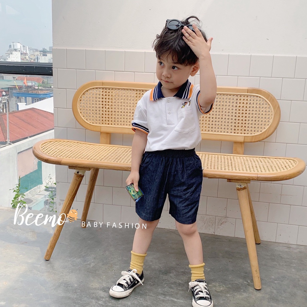 Set bộ Polo Garfield cho bé trai Beemo, Chất liệu cotton mềm mại, quần denim cực phong cách B109