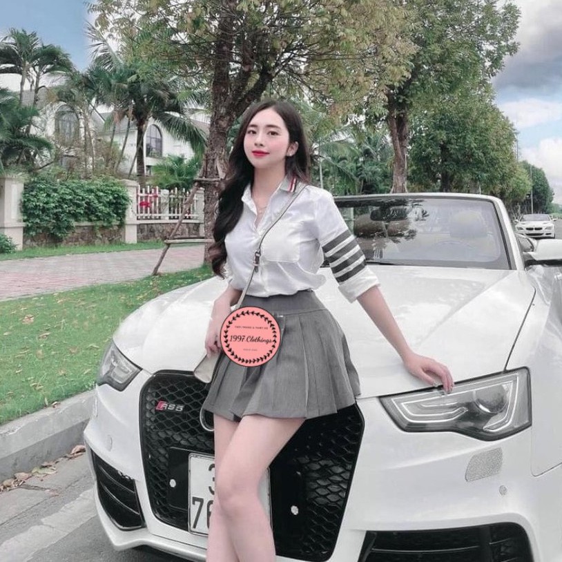 Áo sơ mi nữ Thom Browne cổ Polo đức chất lụa thô phối tay sọc Mẫu mới 2021 | BigBuy360 - bigbuy360.vn