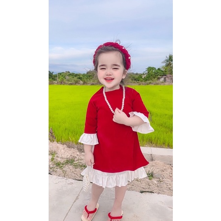 sét áo dài nhung 4 món cho bé ( áo- chân váy- cài tóc và dây chuyền)