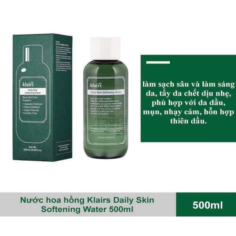 [Auth] Nước hoa hồng Klairs daily skin softening water dịu nhẹ cho da dầu nhạy cảm