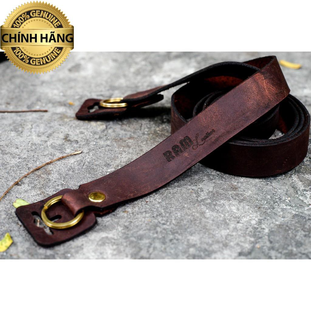 DÂY MÁY ẢNH FILM NÂU ĐẤT DA BÒ THẬT RAM A22 NÂU ĐẤT-CHÍNH HÃNG RAM LEATHER .
