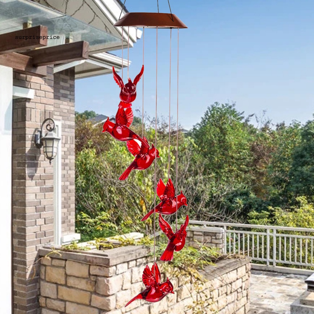 Chuông Gió Có Đèn LED Sử Dụng Năng Lượng Mặt Trời Hình Chú Chim Độc Đáo