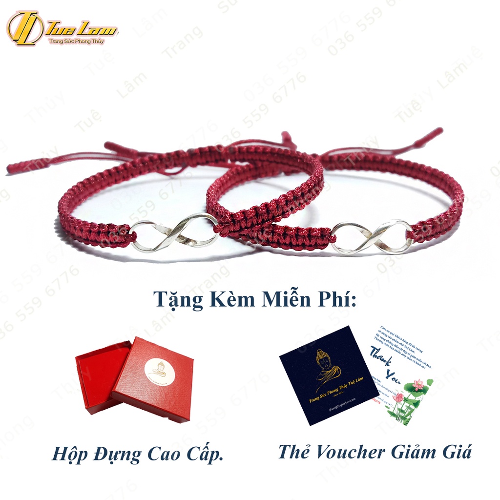 Vòng tay may mắn nữ dây chỉ đỏ đô bện charm bạc hình vô cực tình duyên  -  Tuệ Lâm