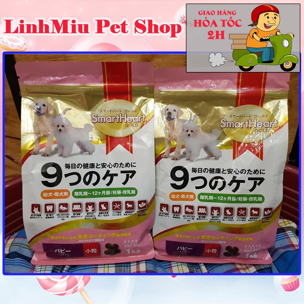 Thức ăn hạt cho giống chó nhỏ dưới 1 tuổi Poodle, Pug, bắc kinh lai nhật, phốc, maltese Smartheart Gold 1kg
