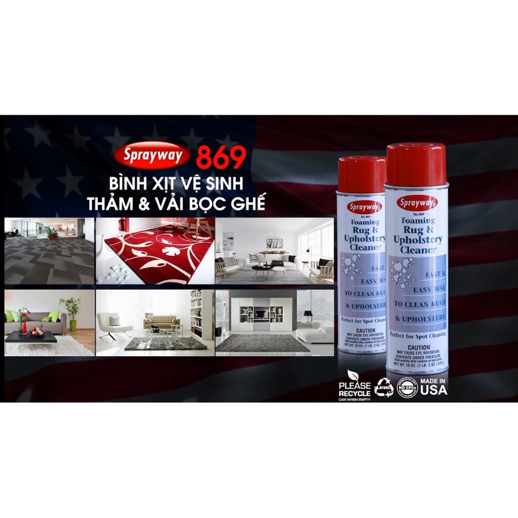 Chai Xịt Vệ Sinh Thảm Và Vải Bọc Ghế Dạng Bọt Từ Mỹ Sprayway Foaming Rug&amp;Upholstery Cleaner (869) 510g chamsocxestore