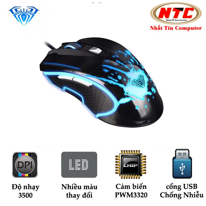 [Mã 33ELSALE hoàn 7% đơn 300K] Chuột game cao cấp AULA MS9011 DPI 3500-Led 7 màu thay đổi