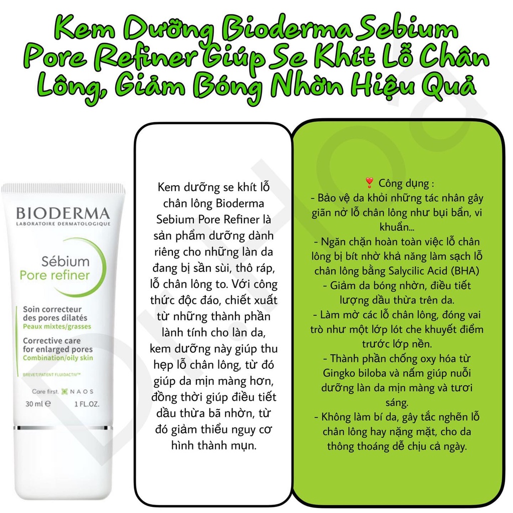 ✔️[Chính Hãng] Kem dưỡng ẩm kiềm dầu, se khít lỗ chân lông Bioderma Sébium Pore refiner