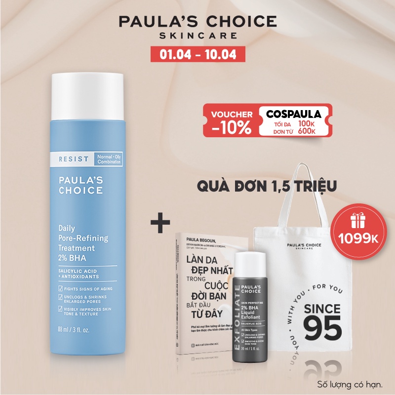 Dung dịch tẩy da chết và thu nhỏ lỗ chân lông Paula's Choice Resist Daily Pore Refining Treatment 2% BHA 88ml mã 7820