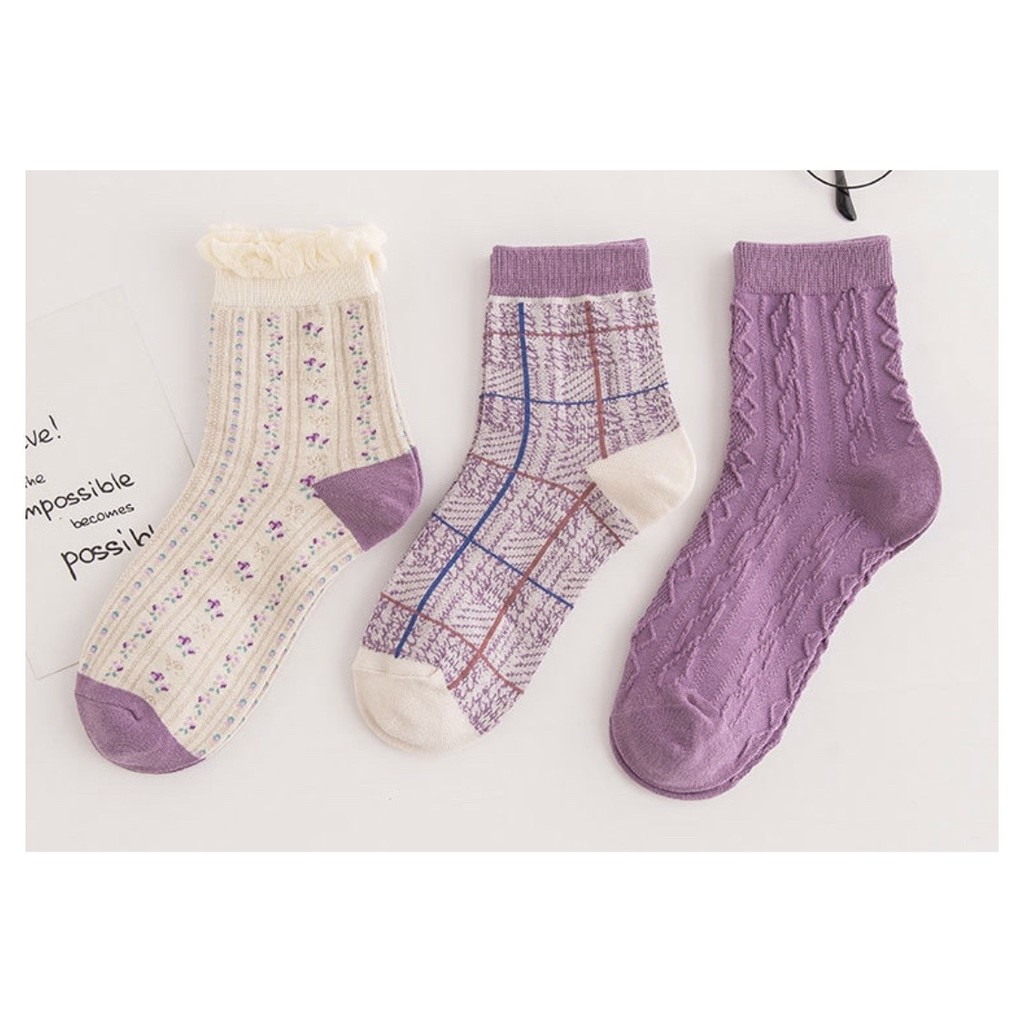 Set 3 đôi tất nữ, vớ nữ phong cách tím ngọt ngào TN92