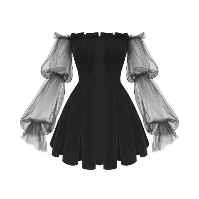 [Sale] Đầm phối tay lưới đen