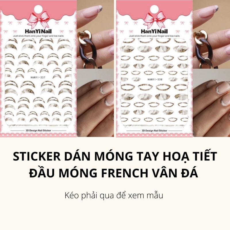 Sticker, hình dán móng tay hoạ tiết french đầu móng vân đá sang trọng trang trí móng nghệ thuật nail