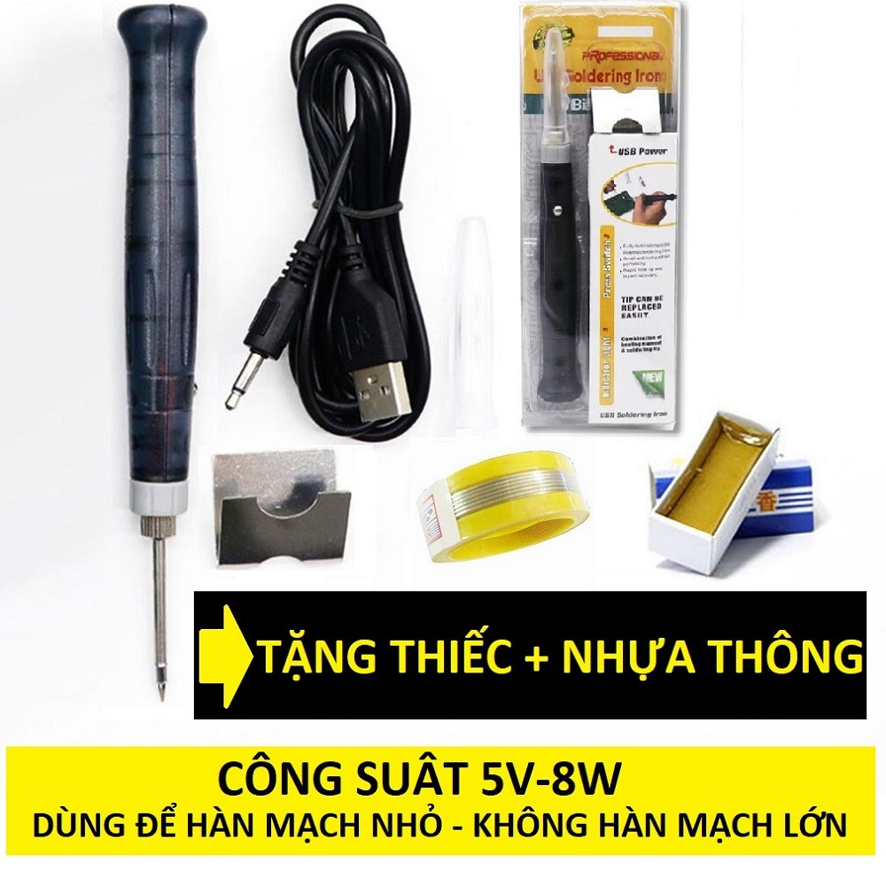 Mỏ hàn nhiệt Mini 400 độ dùng nguồn USB 5V-8W + Tặng Thiếc + Nhựa Thông